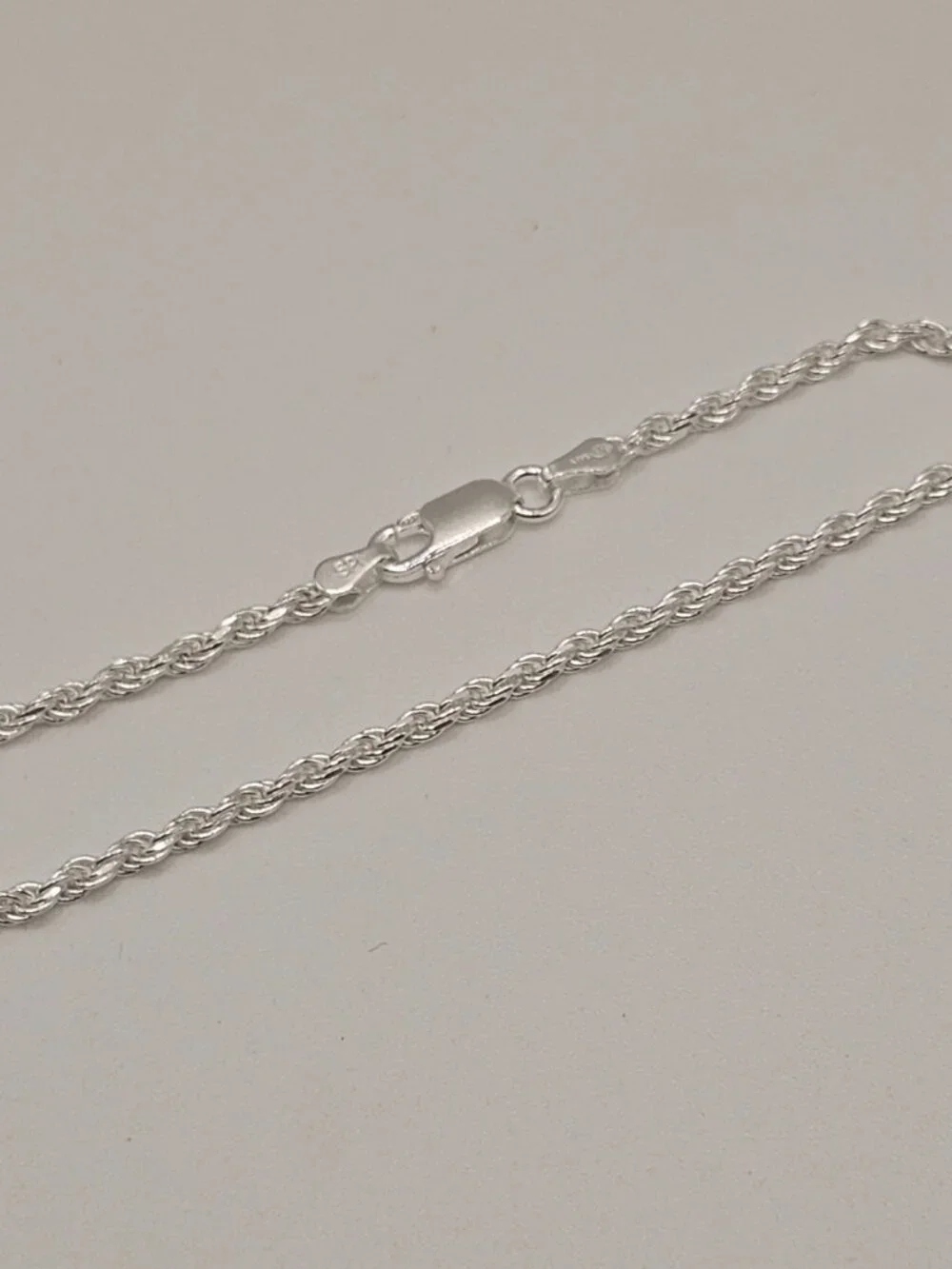 Sterling Silver 925 High Polished Diamond Cut Rope Bracelet 2.5mm 7 inches